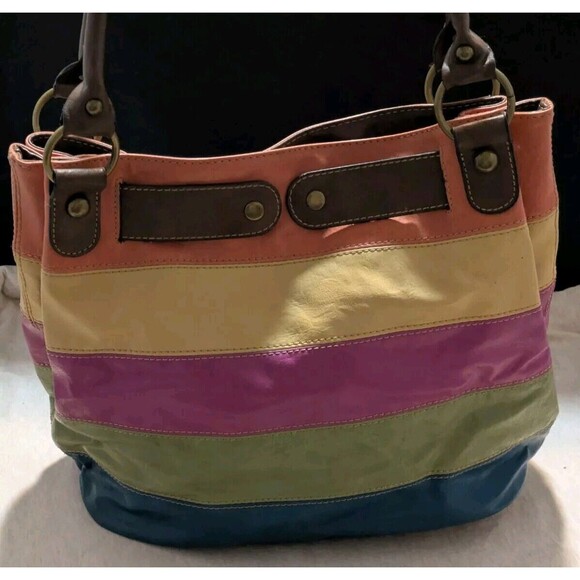 Liz Claiborne Liz & Co Axcess Striped Faux Leather Tote Shoulder Bag 16" X 12" - Picture 4 of 13